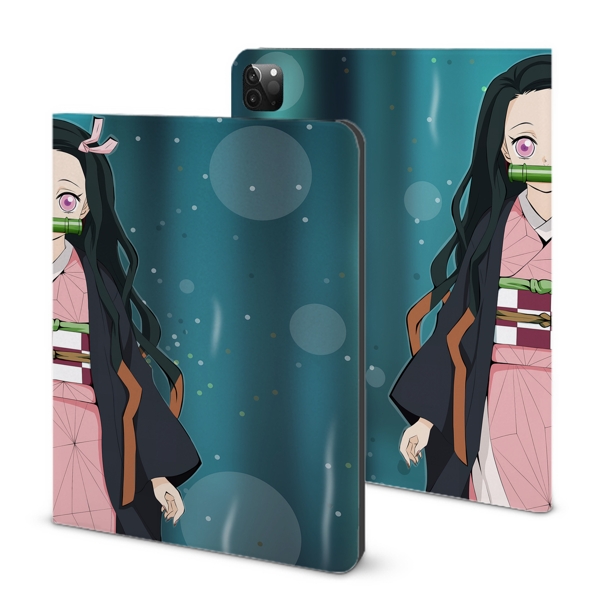 （画像用） 鬼滅の刃（きめつのやいば）竈門 禰󠄀豆子／かまど ねずこ Kamado Nezuko IPadケース ペンホルダー付き ブックスタイルデザイン